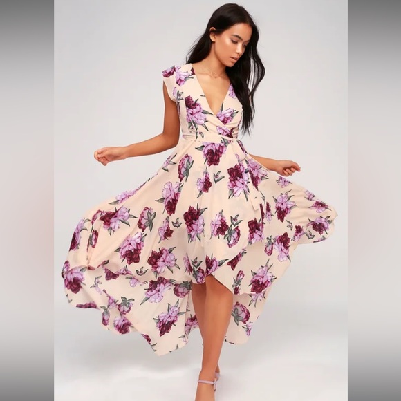 Lulus French Countryside Blush Floral High-Low Dress - Picture 1 of 6